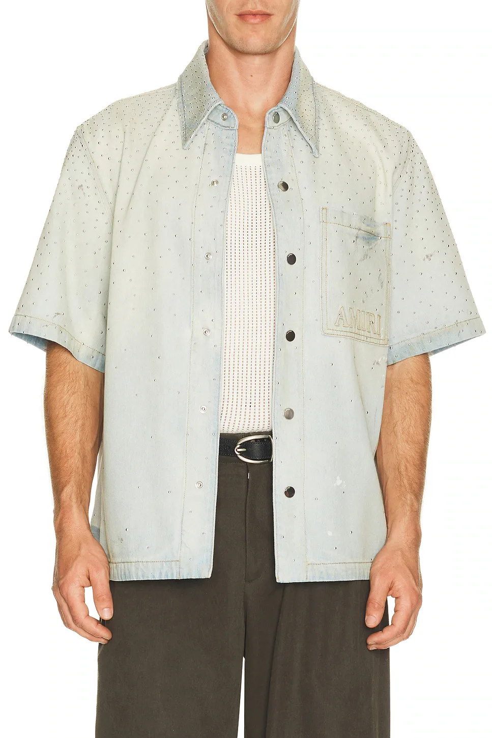 Crystal Long Sleeve OS Denim Shirt by AMIRI