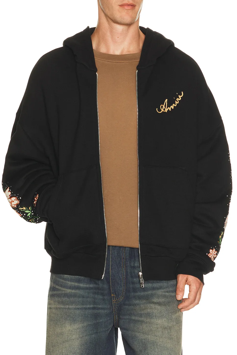 Floral Sleeve OS Zipped Hoodie by AMIRI