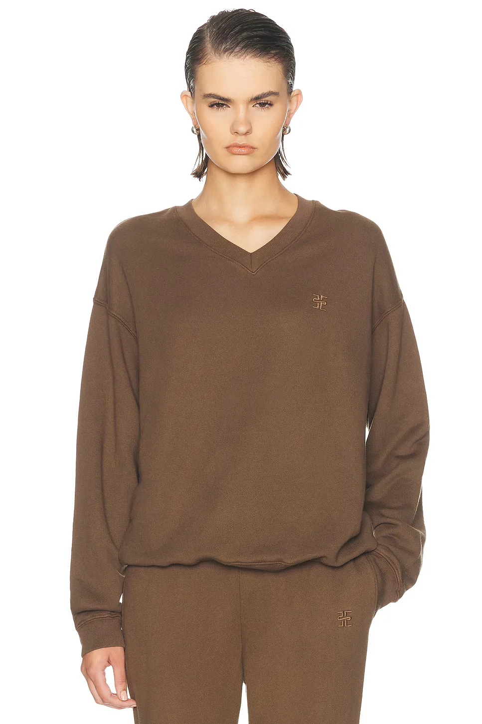 Oversized French Terry V Neck Sweatshirt by Eterne