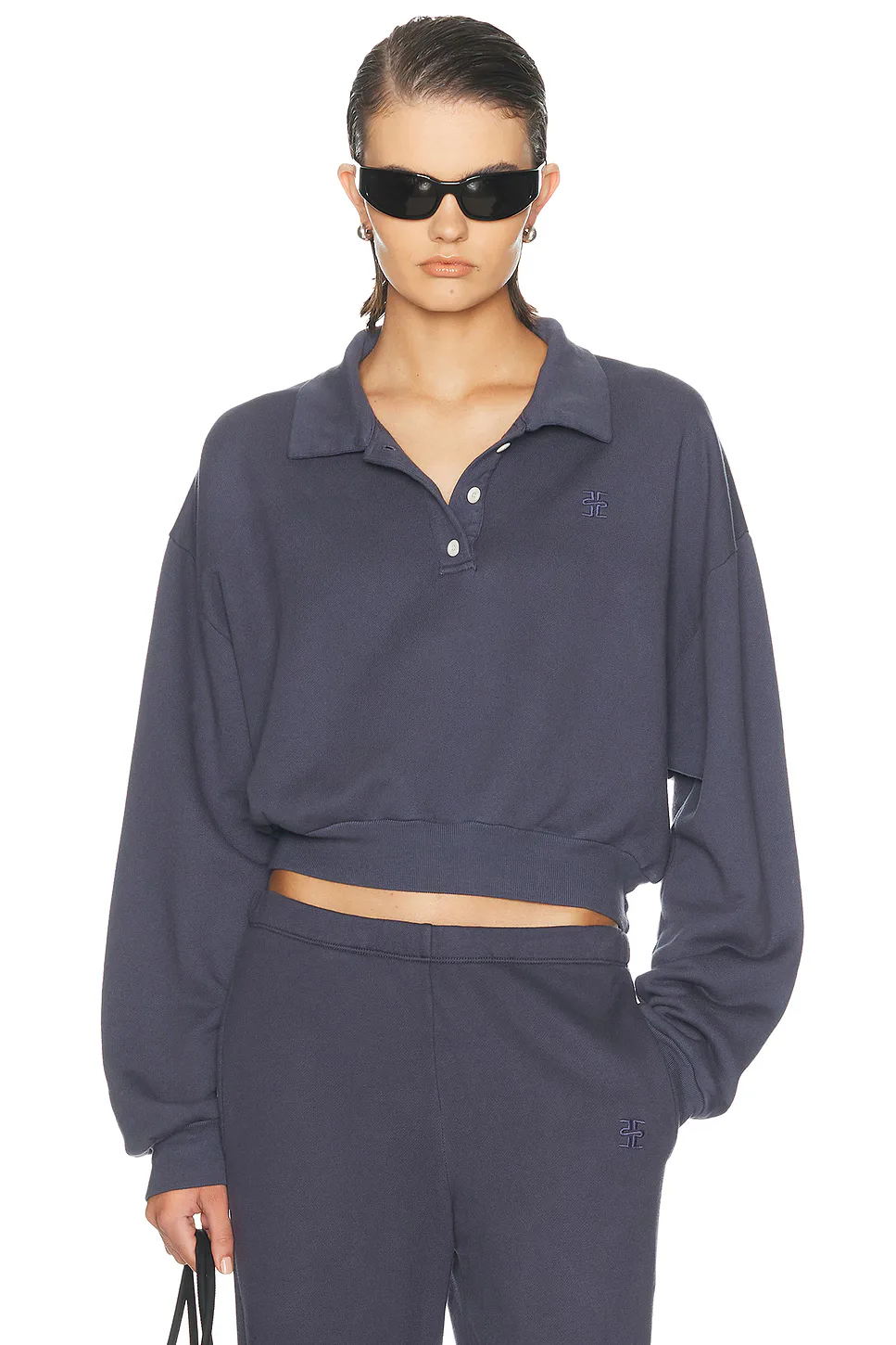 Cropped French Terry Polo Sweatshirt by Eterne