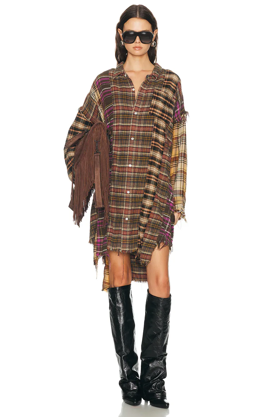 Spliced Drop Neck Shirt Dress by R13