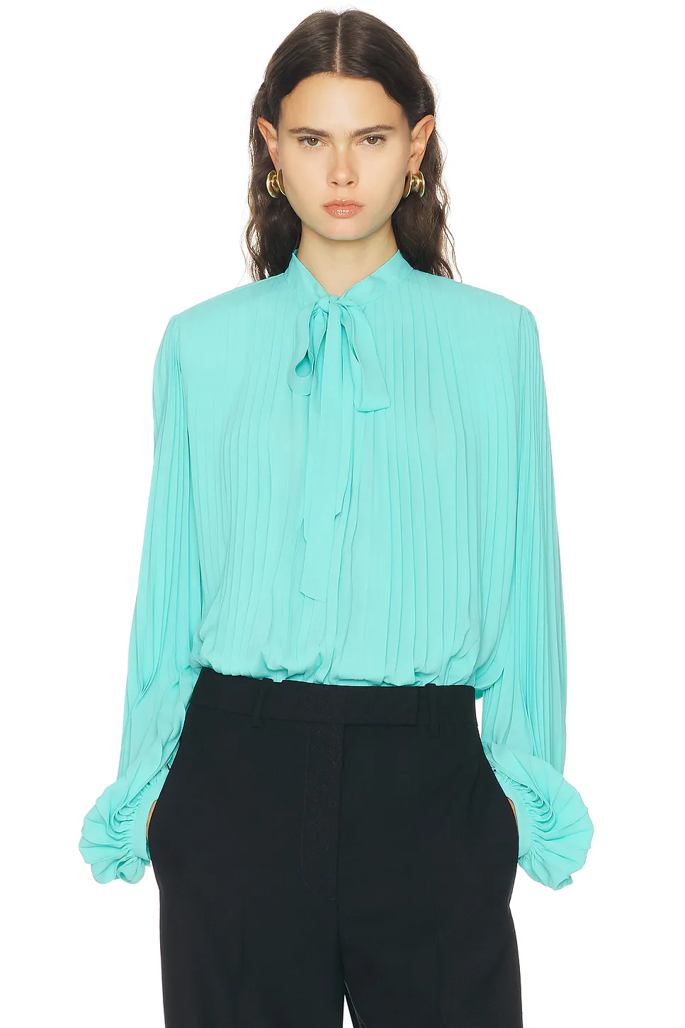 Crepe De Chine Sunray Plisse Lavalliere Shirt by Tom Ford