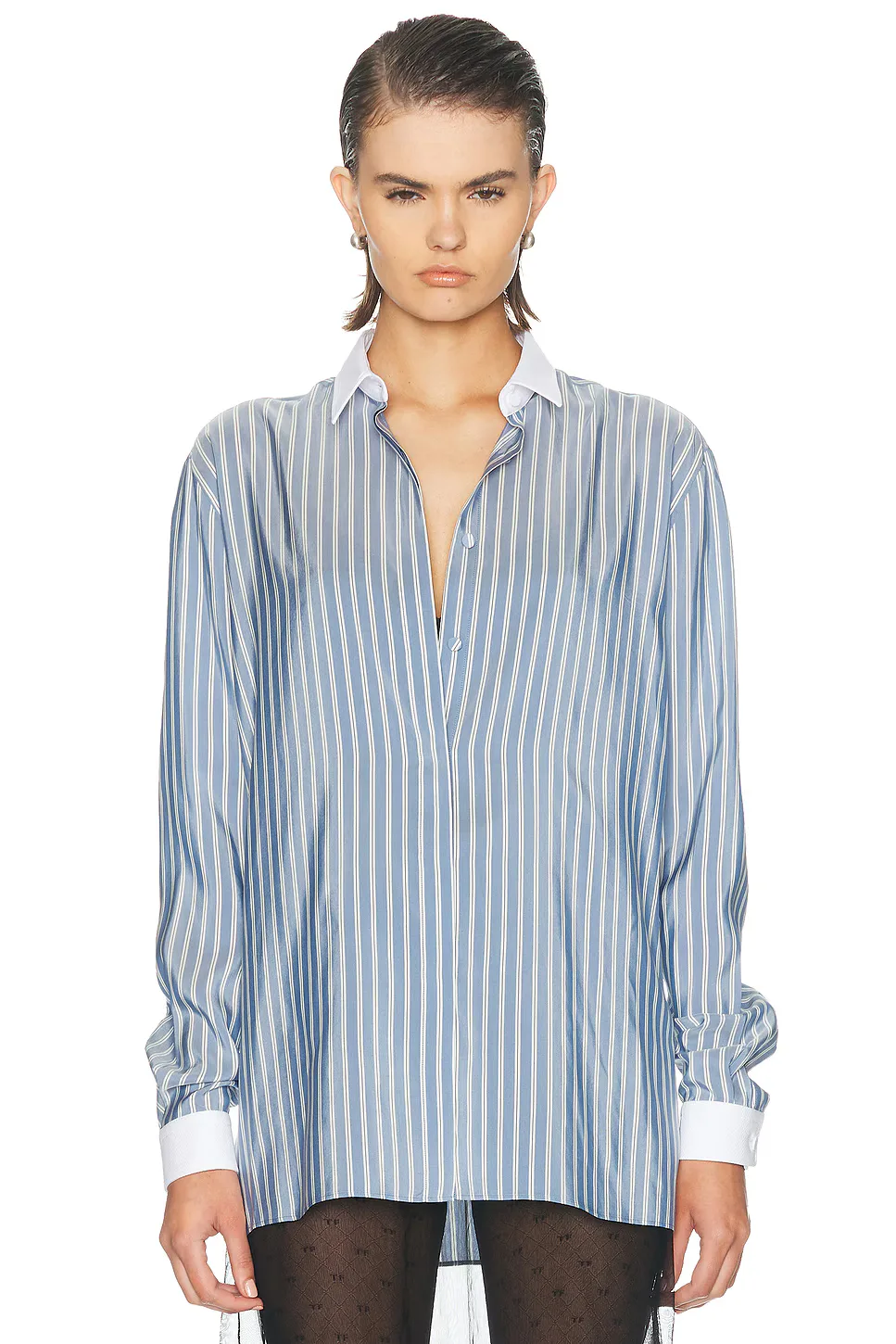 Business-Stripe Silk Boyfriend Shirt by Tom Ford