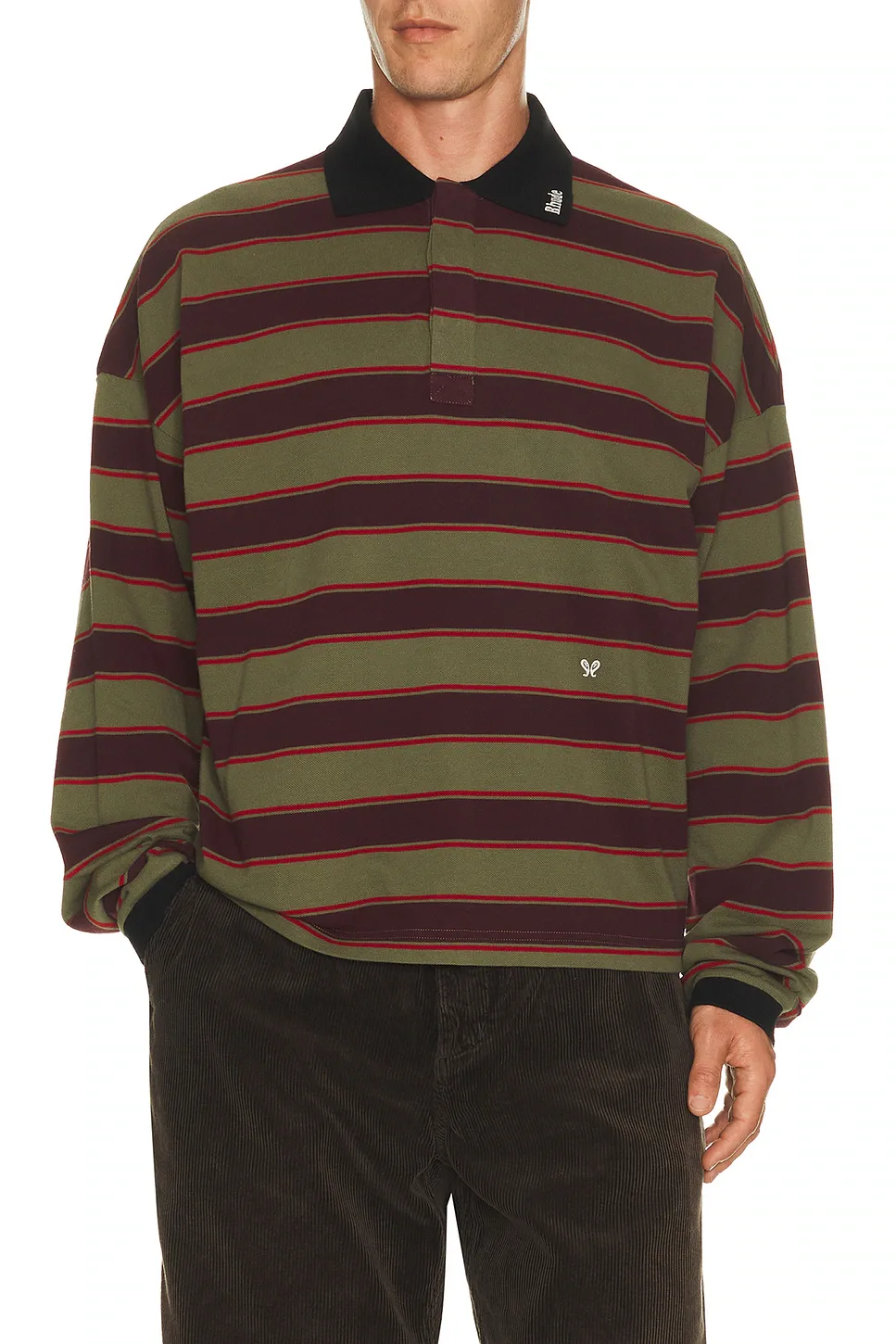 Fontaine Striped Long Sleeve Polo Shirt by Rhude