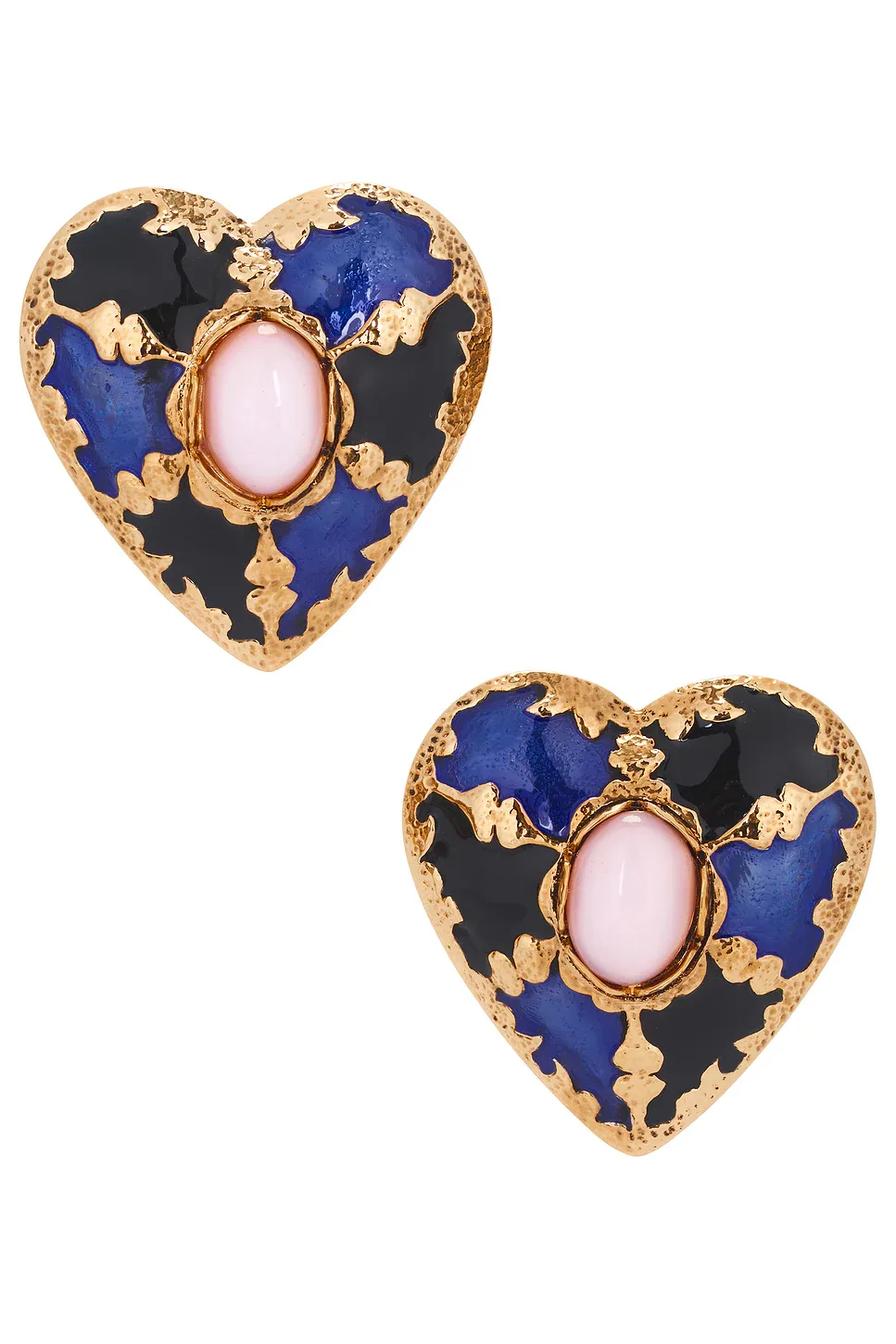 Harlequin Cabochons Heart Earrings by Saint Laurent