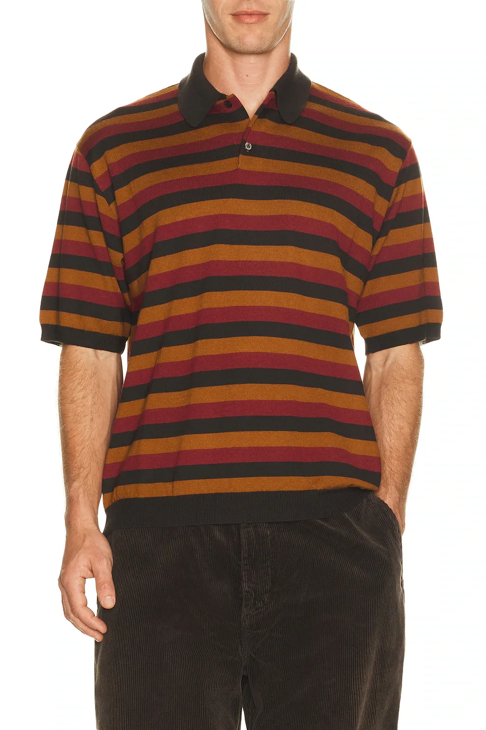 Long Sleeve Knitted Stripe Polo by Vowels