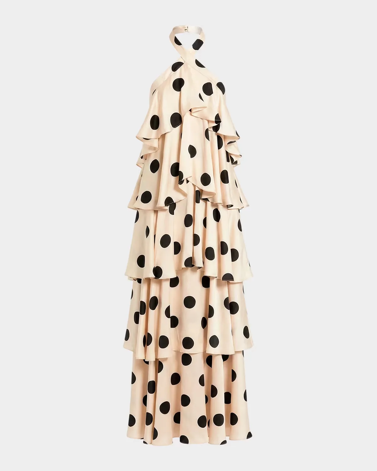 Tiered Polka Dot Charmeuse Halter Gown by M.A.C.
