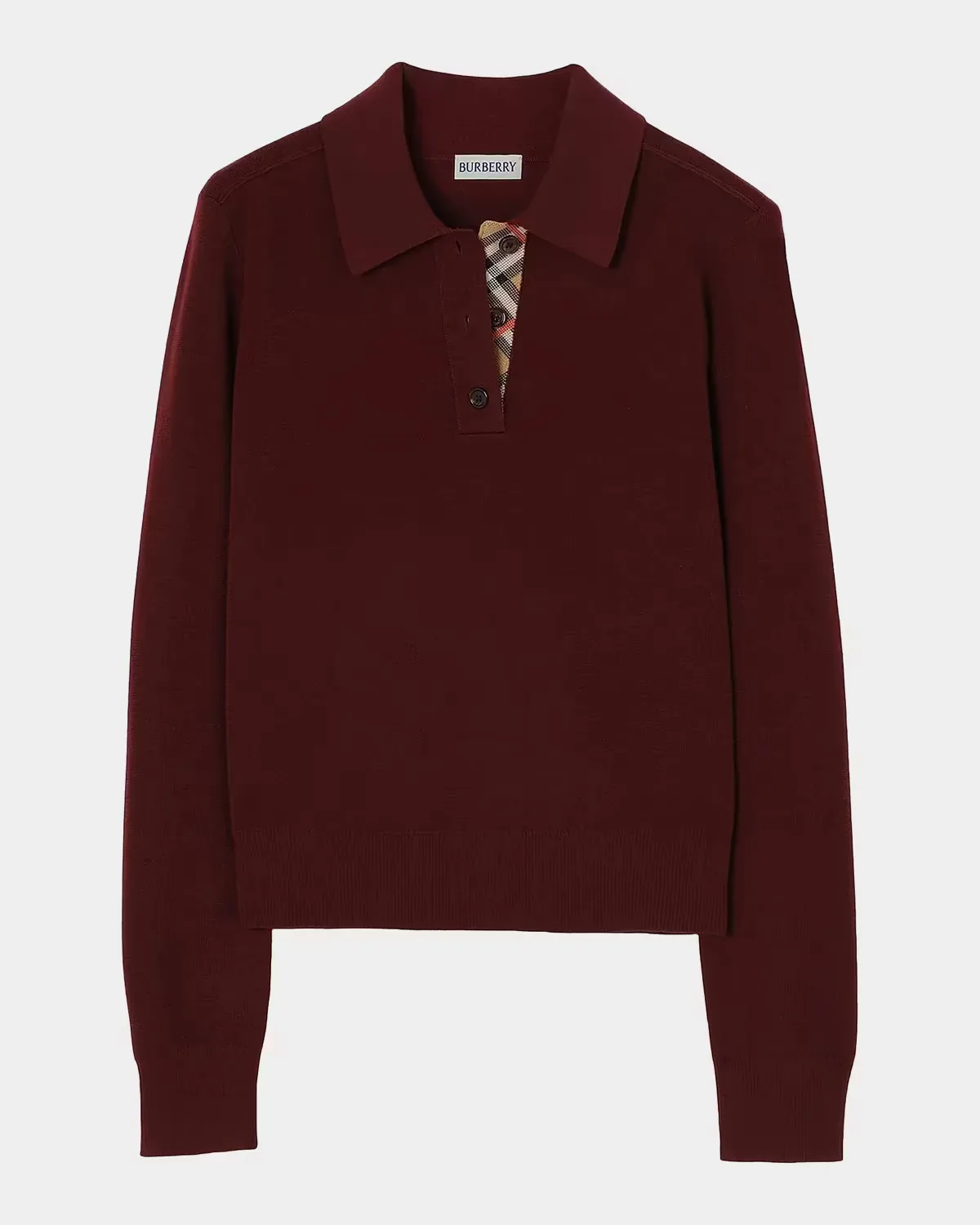 Mandy Wool Long-Sleeve Polo Shirt by Burberry