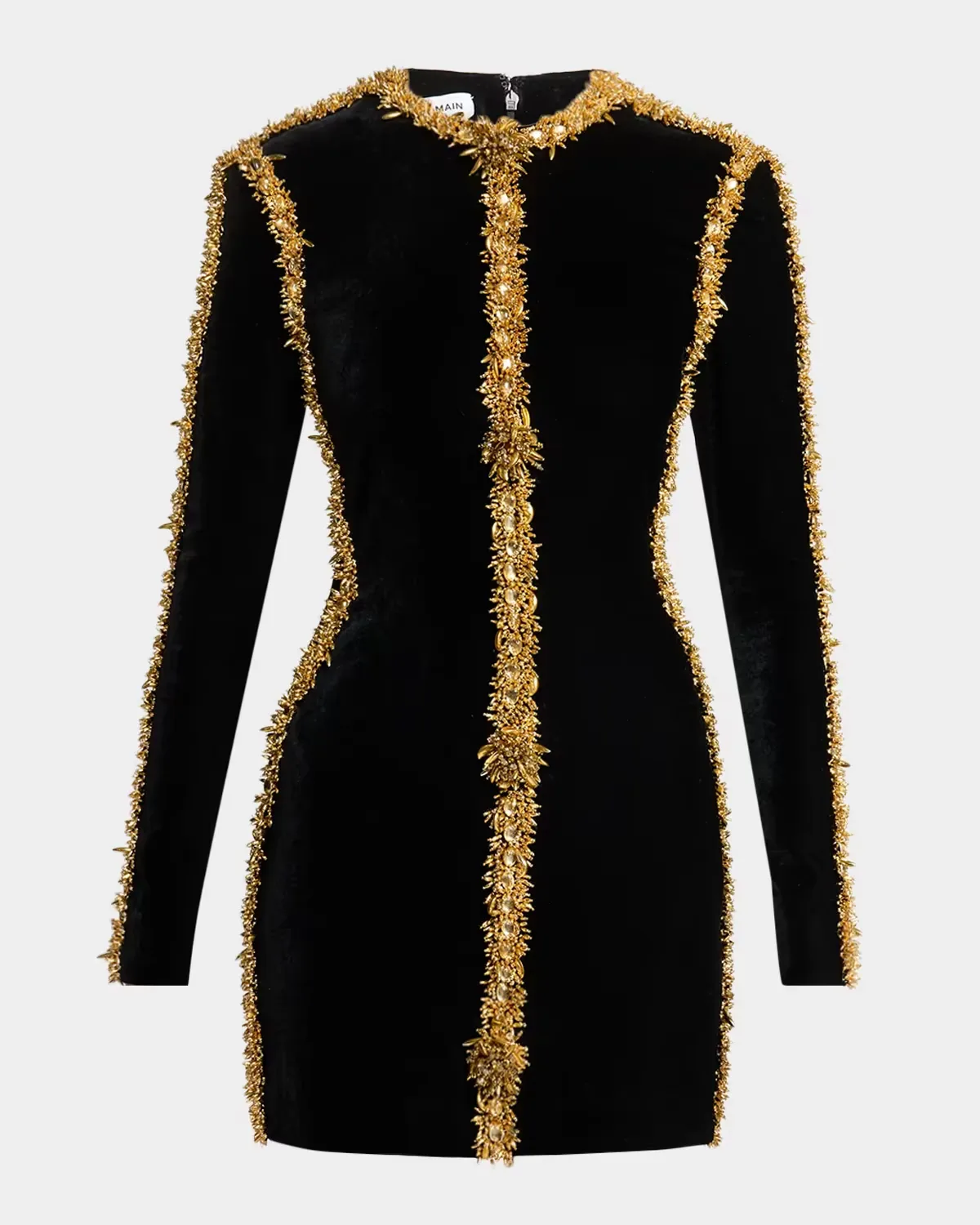 Embellished Velvet Long-Sleeve Mini Dress by Balmain