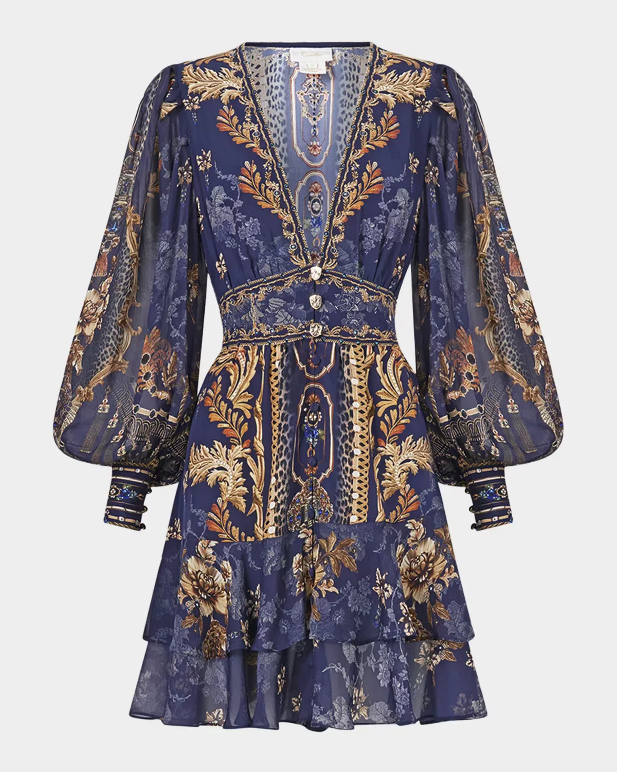 Baroque Tiered Button-Front Mini Dress by Camilla