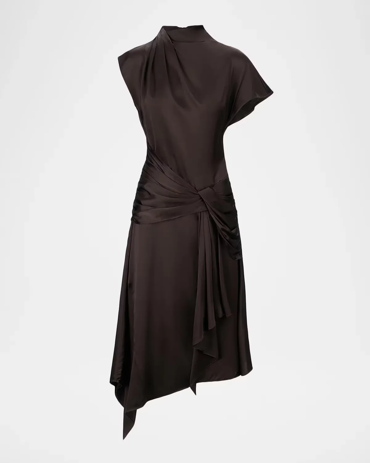 Davina Front-Knot Asymmetric Satin Midi Dress by STAUD