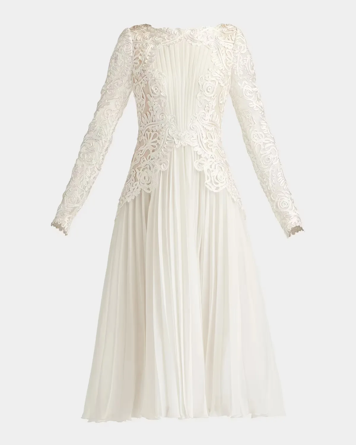 Caius Embroidered Pleated Chiffon Midi Dress by Tadashi