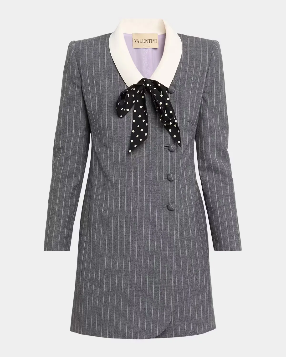 Polka-Dot Bow Pinstripe Wool Blazer Mini Dress by Valentino Garavani