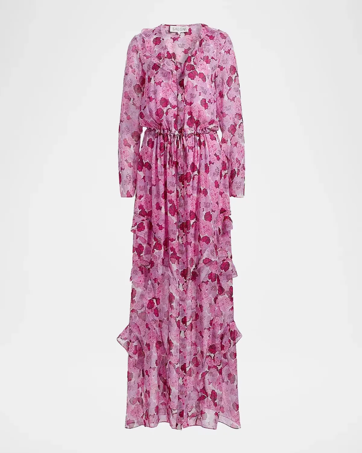 Izzie Floral Silk-Blend Ruffled Maxi Dress by Saloni