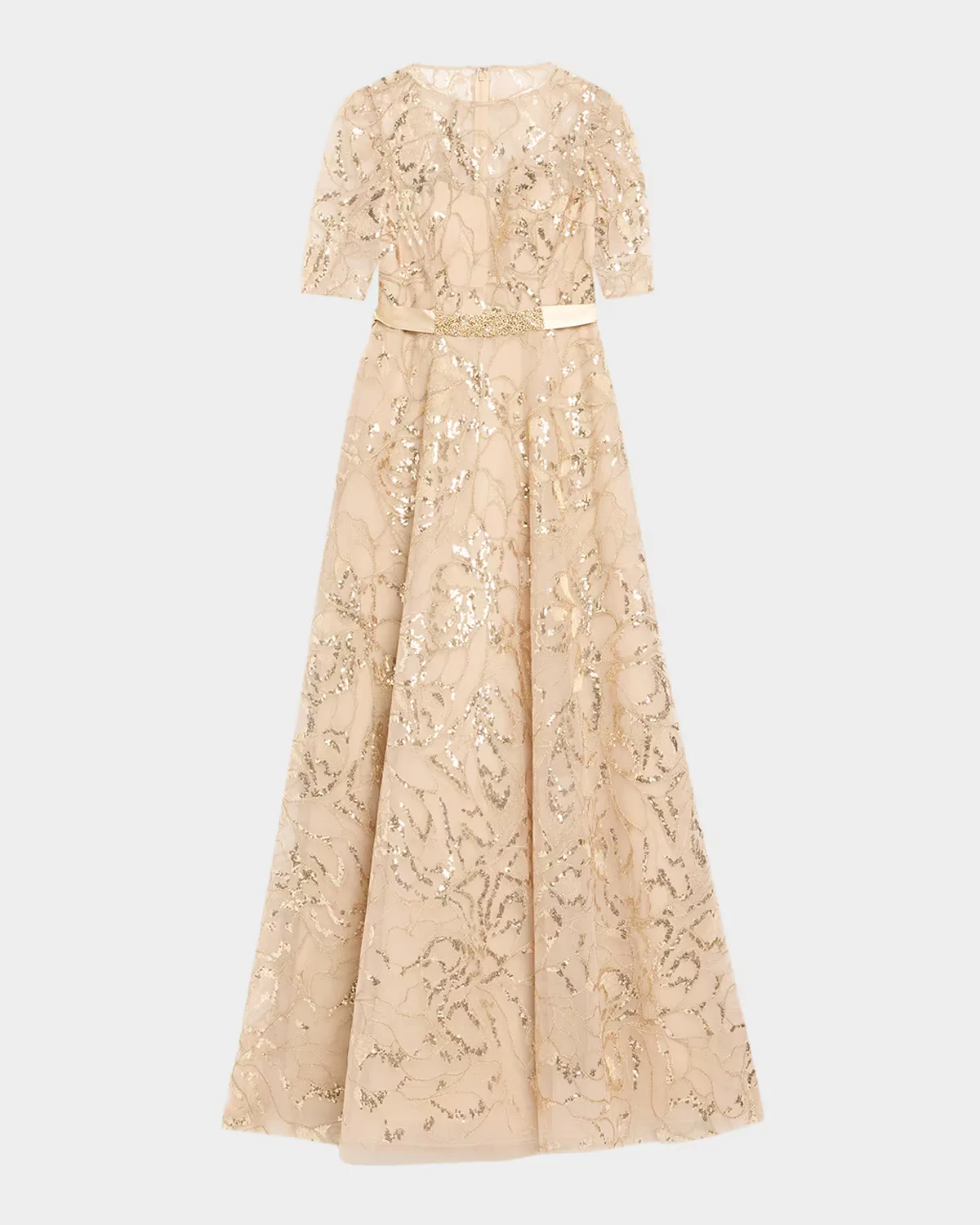 Sequined Floral Tulle Gown by Teri Jon