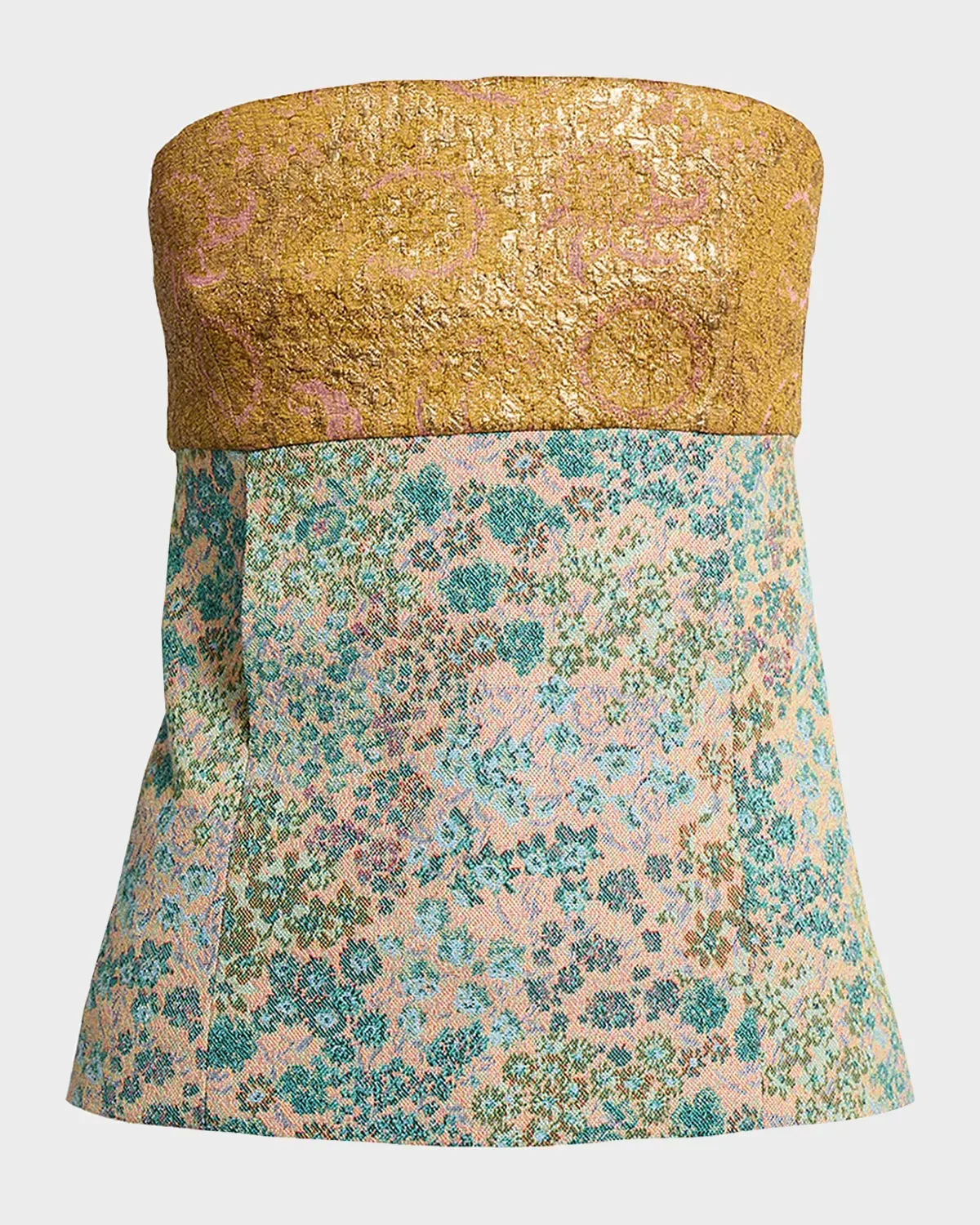 Metallic Floral Jacquard Strapless Top