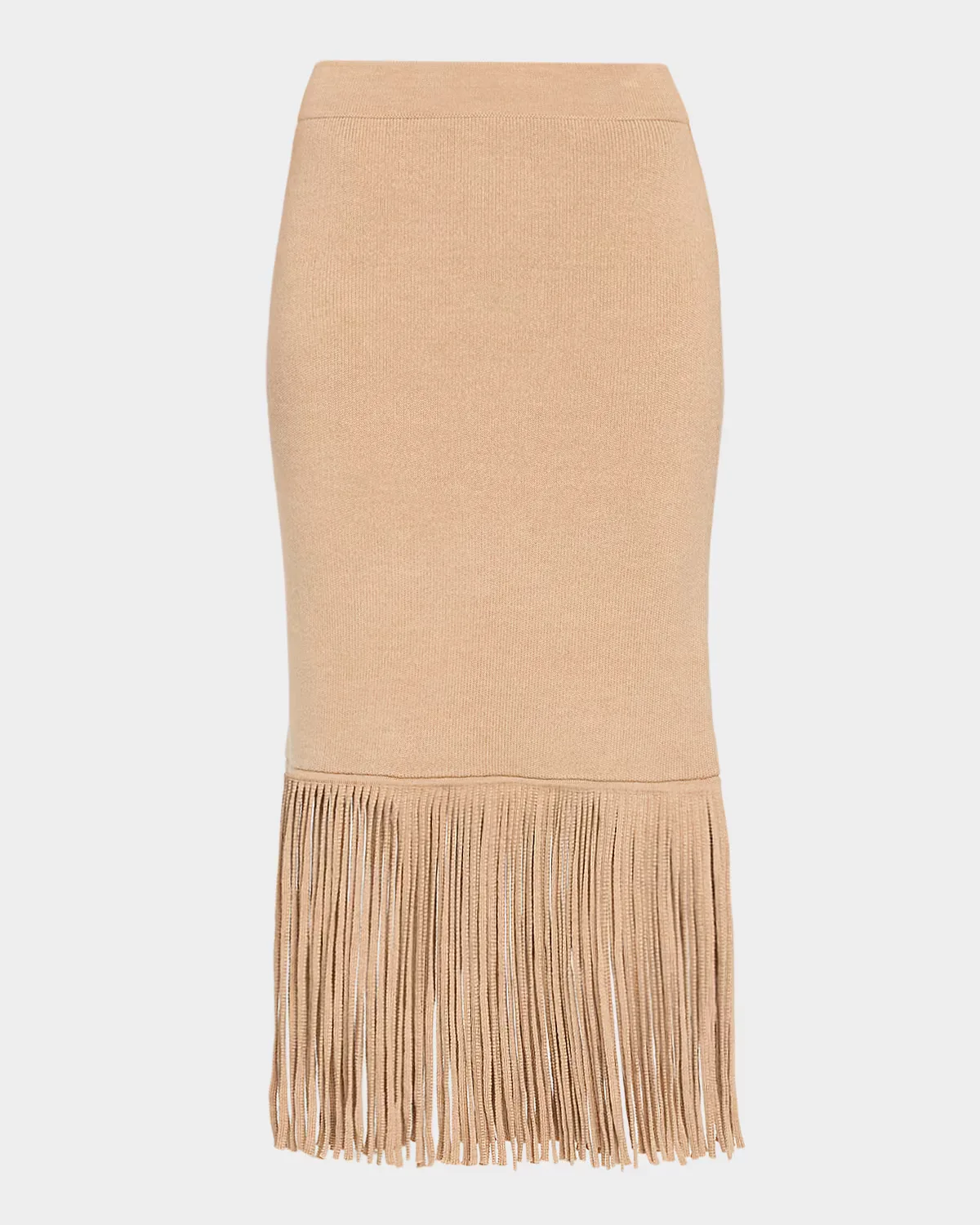Delphi Knit Fringe Merino Wool Midi Skirt by Cara Cara