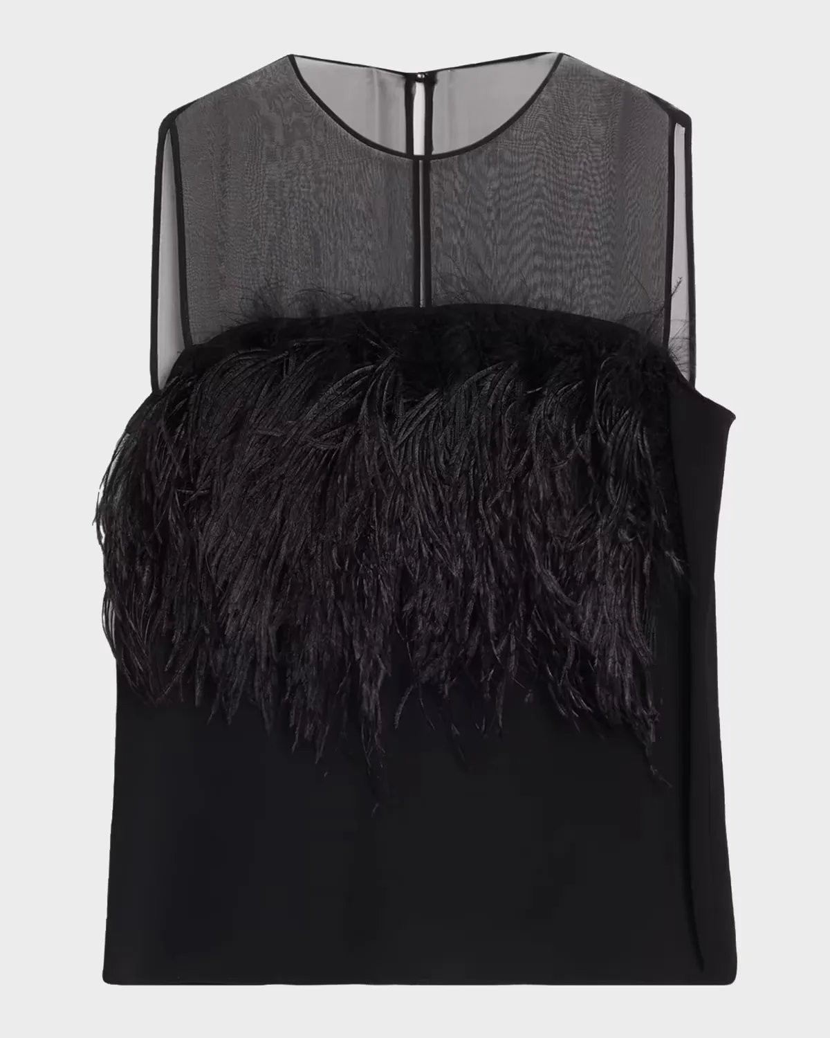 Feather-Trim Sheer Yoke Sleeveless Top by Alberta Ferretti