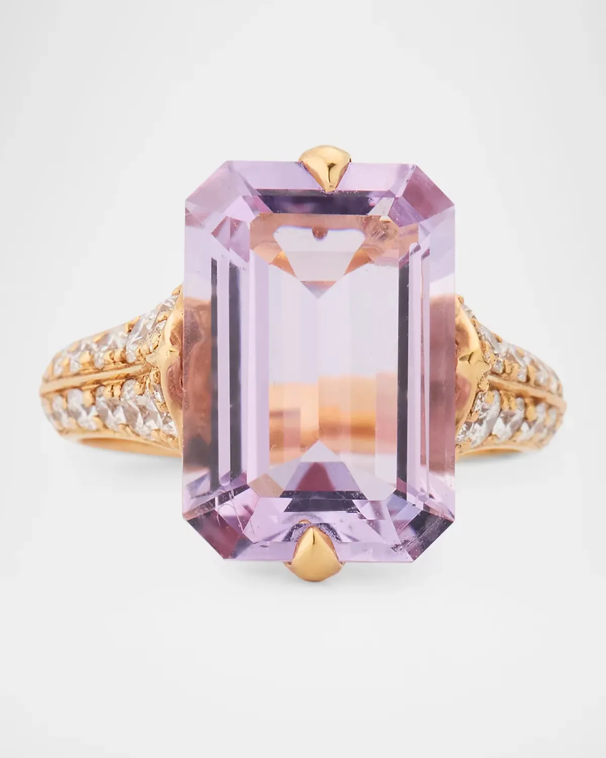 18K Rose Gold Rain Forest Lavender Amethyst Emerald-Cut Ring with Diamonds by Goshwara