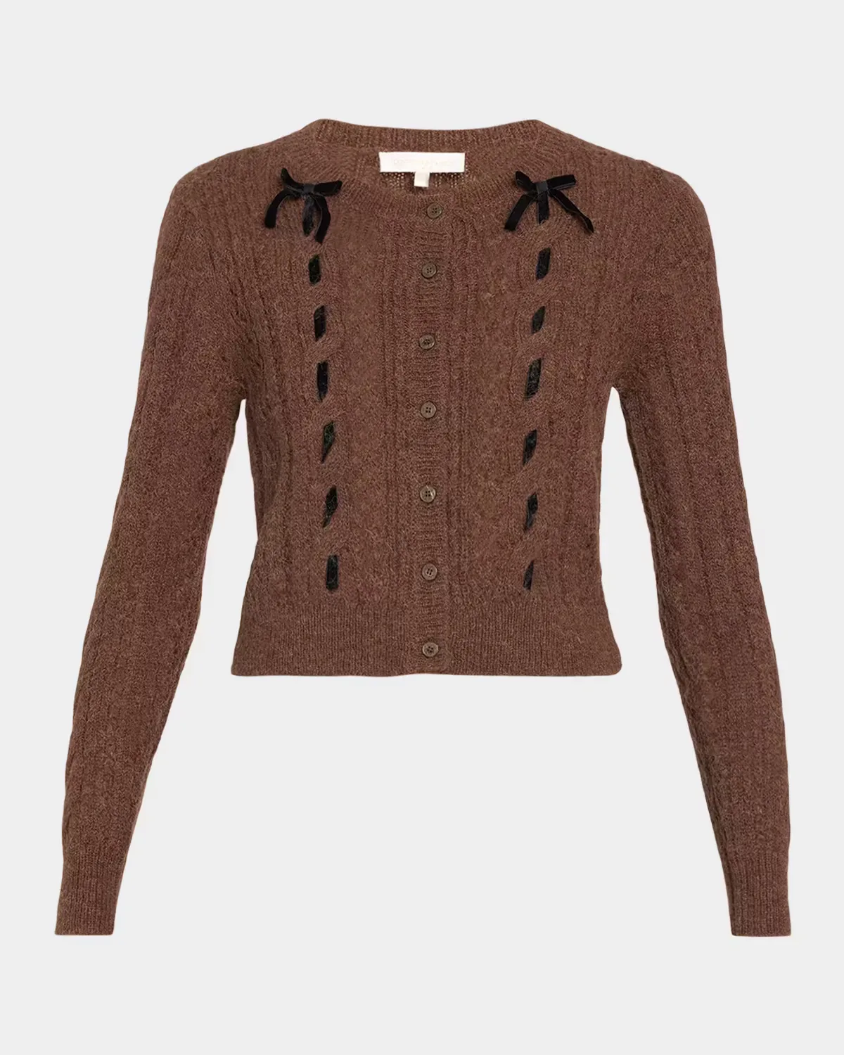 Dione Cable-Knit Crewneck Cardigan by LoveShackFancy
