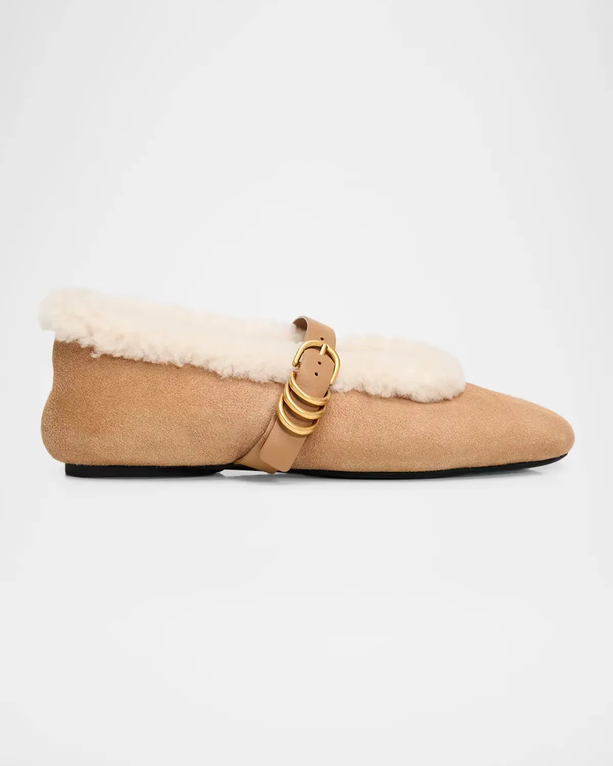 Spire Shearling-Lined Suede Mary Jane Ballerina Flats