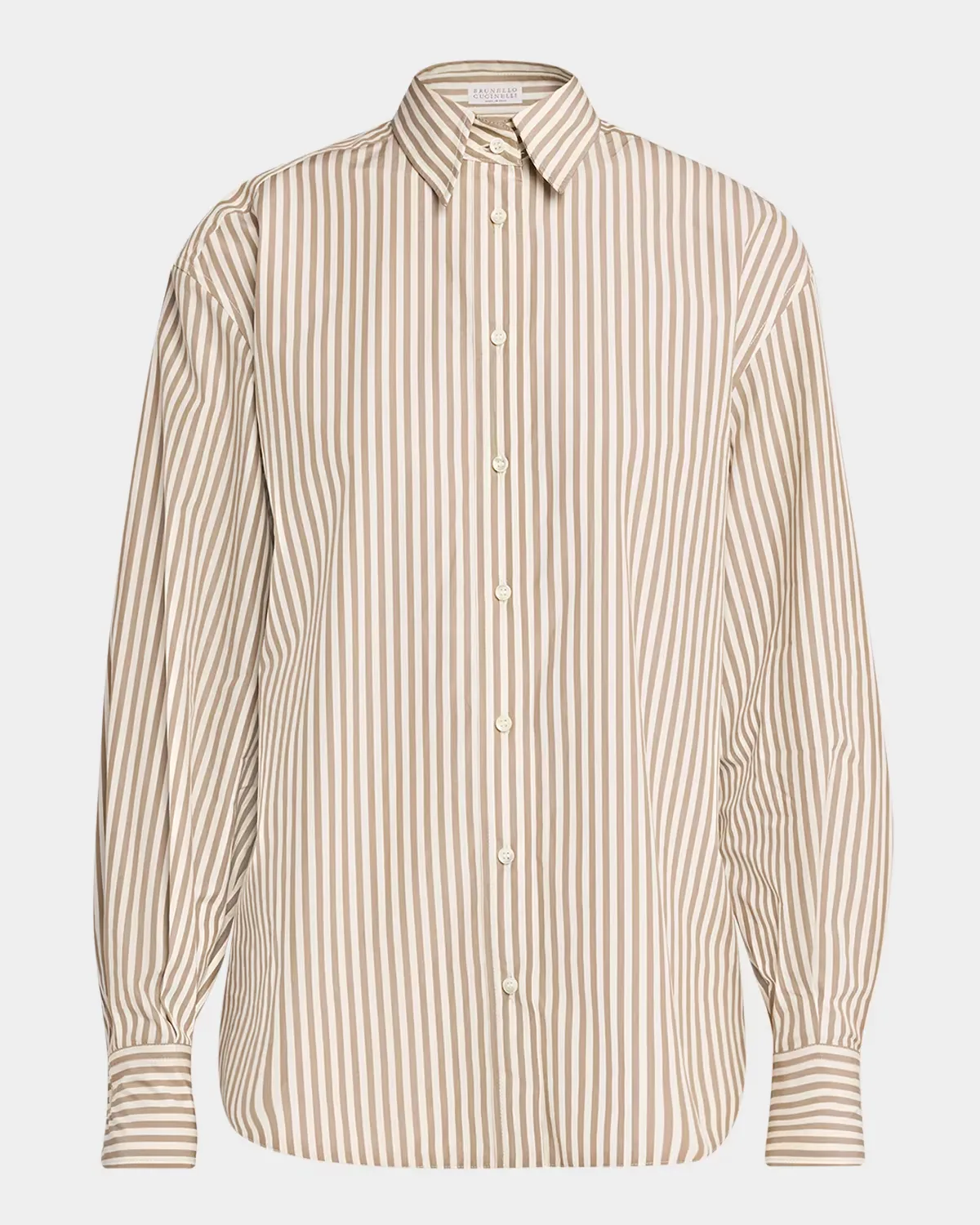Striped Cotton Button-Down Shirt with Monili Trim