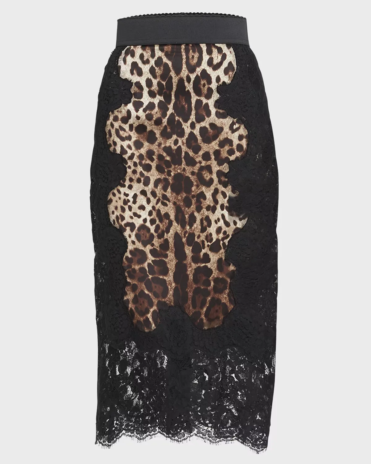Leopard-Print Insert Lace Midi Skirt by Dolce & Gabbana