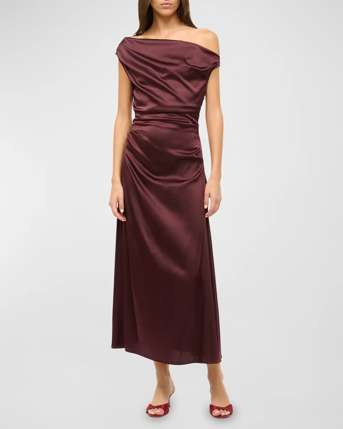 Phare One-Shoulder Silk Midi Dress by STAUD