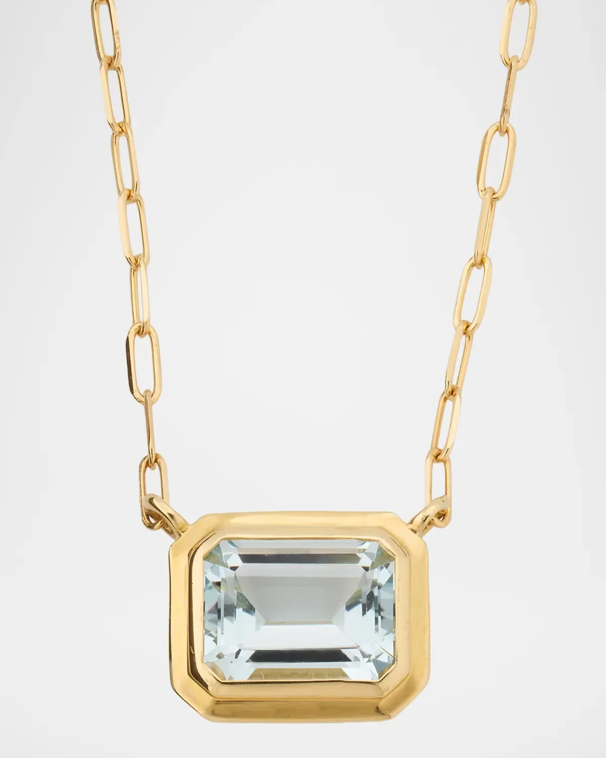Manhattan 18K Yellow Gold 9x7mm Emerald-Cut Aquamarine Pendant Necklace by Goshwara