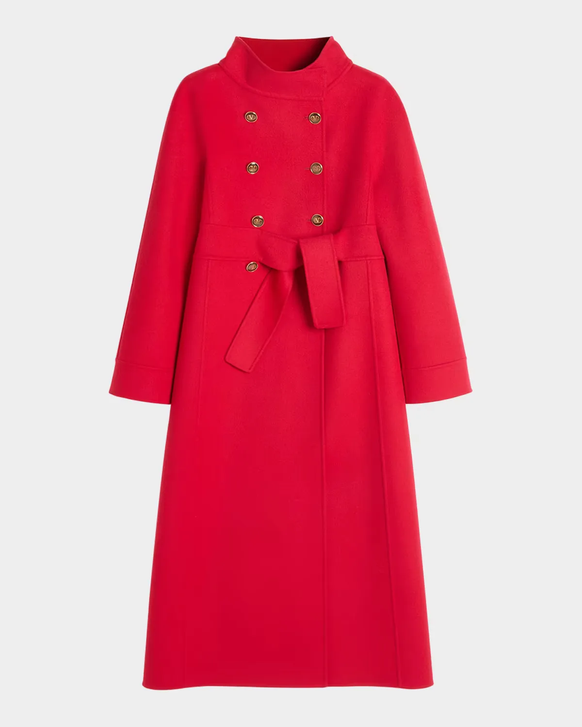 High-Neck Double-Breast Belted Wool Cashmere Coat by Valentino Garavani