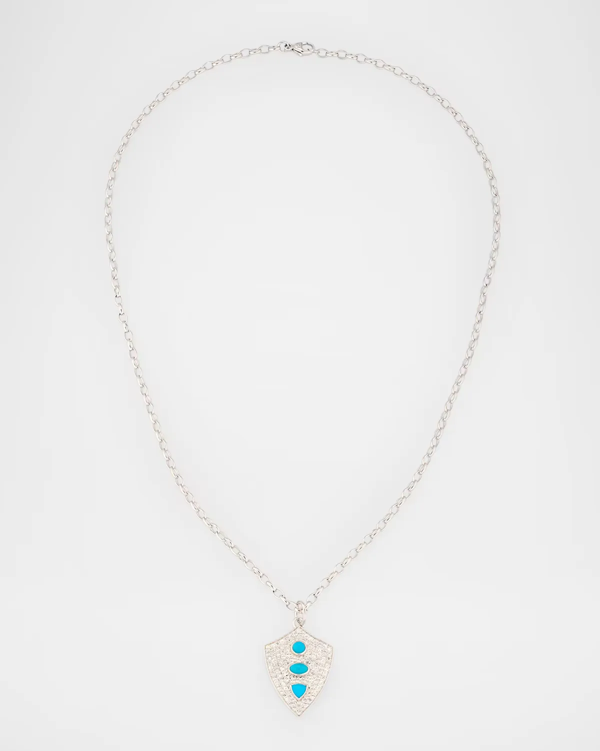 Fearless Shield Charm Necklace with White Sapphires and Bezel-Set Turquoise by Monica Rich Kosann
