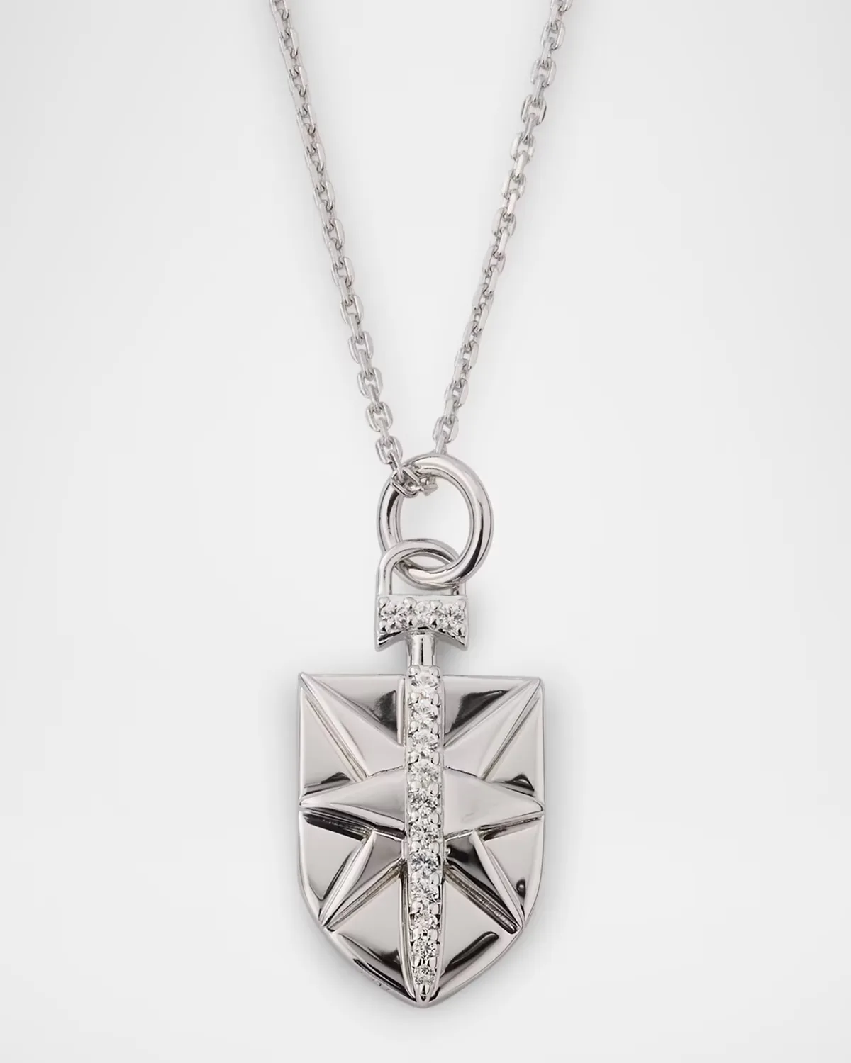 Mini Fearless Shield Charm Necklace with White Sapphires by Monica Rich Kosann