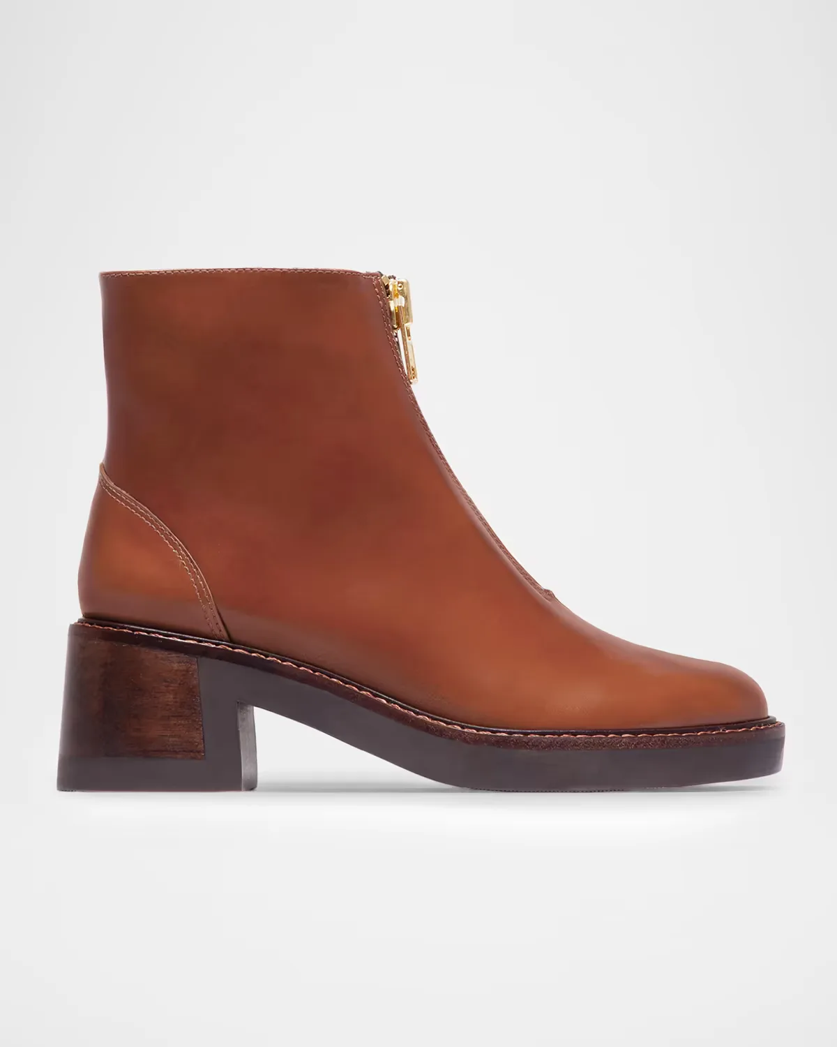 Tess Leather Front-Zip Ankle Boots