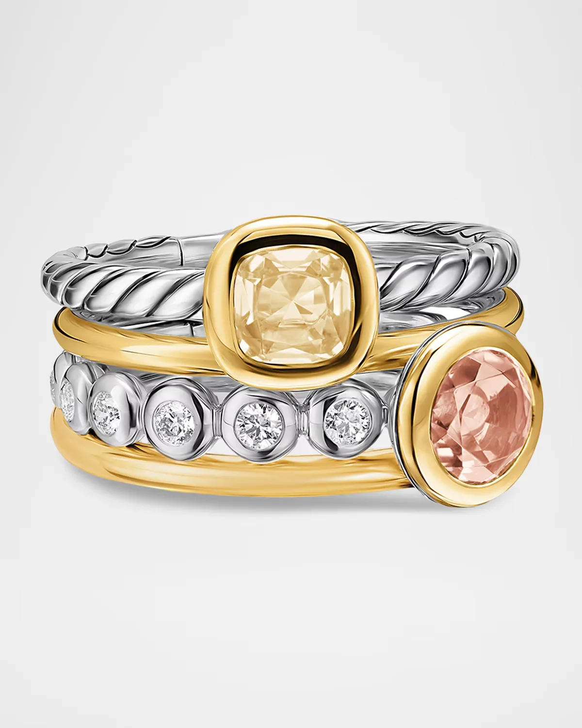Mercer Multi-Row Ring with Diamonds in Silver and 18K Gold by David Yurman