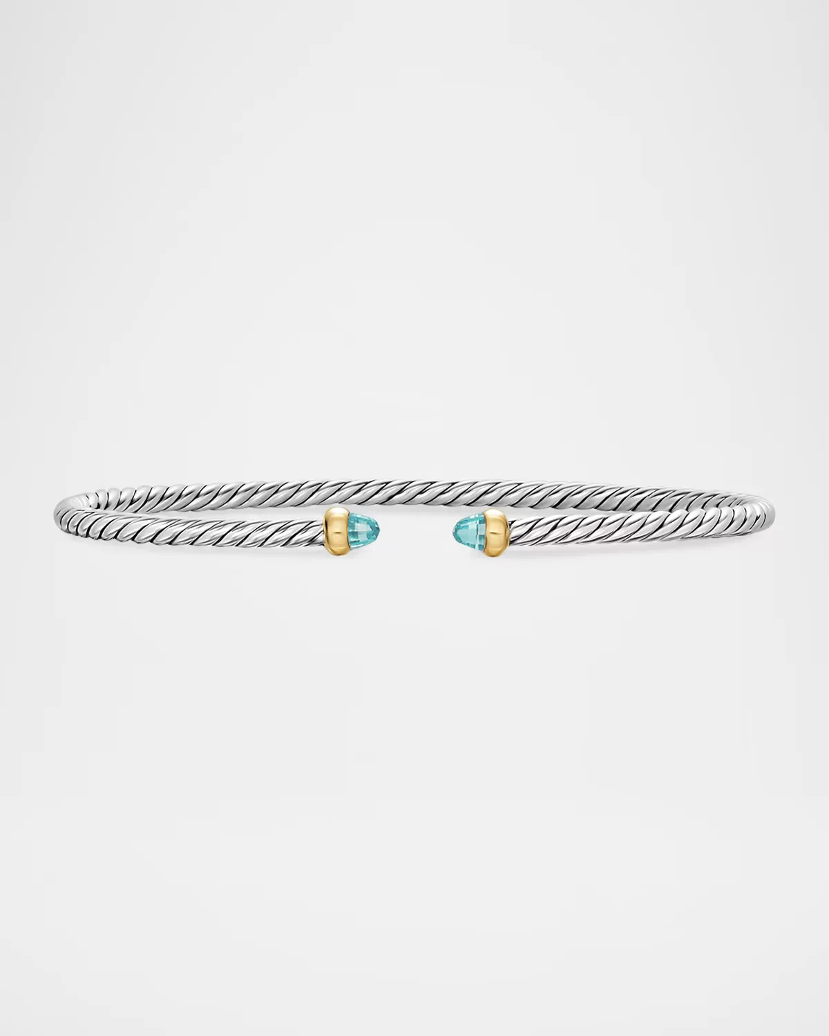 Micro Cable Flex Bracelet with Aquamarine in Silver and 14K Gold, 2.6mm