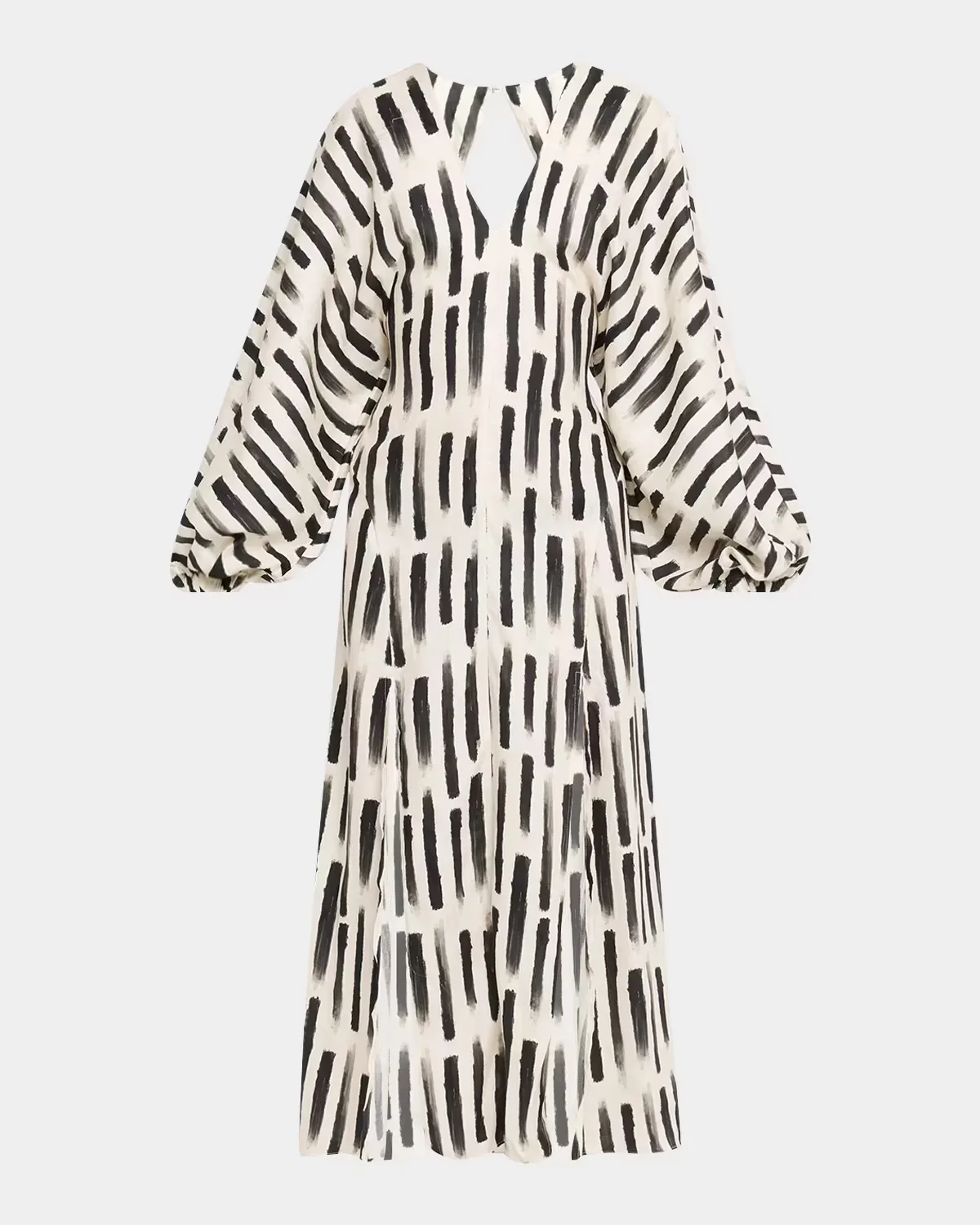 Abstract-Print Balloon-Sleeve Back Cutout Midi Dress by Akyn Studio