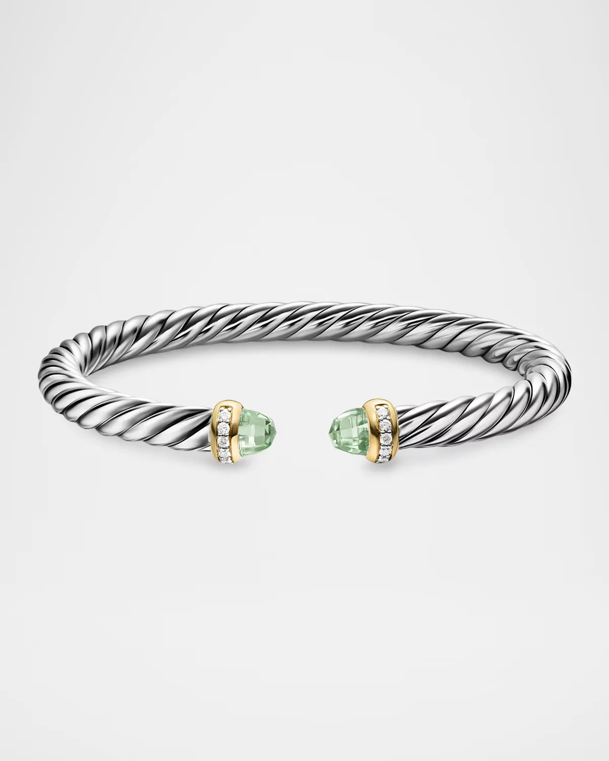 Cable Flex Bracelet with Prasiolite and Diamonds in Silver and 14K Gold, 6mm by David Yurman