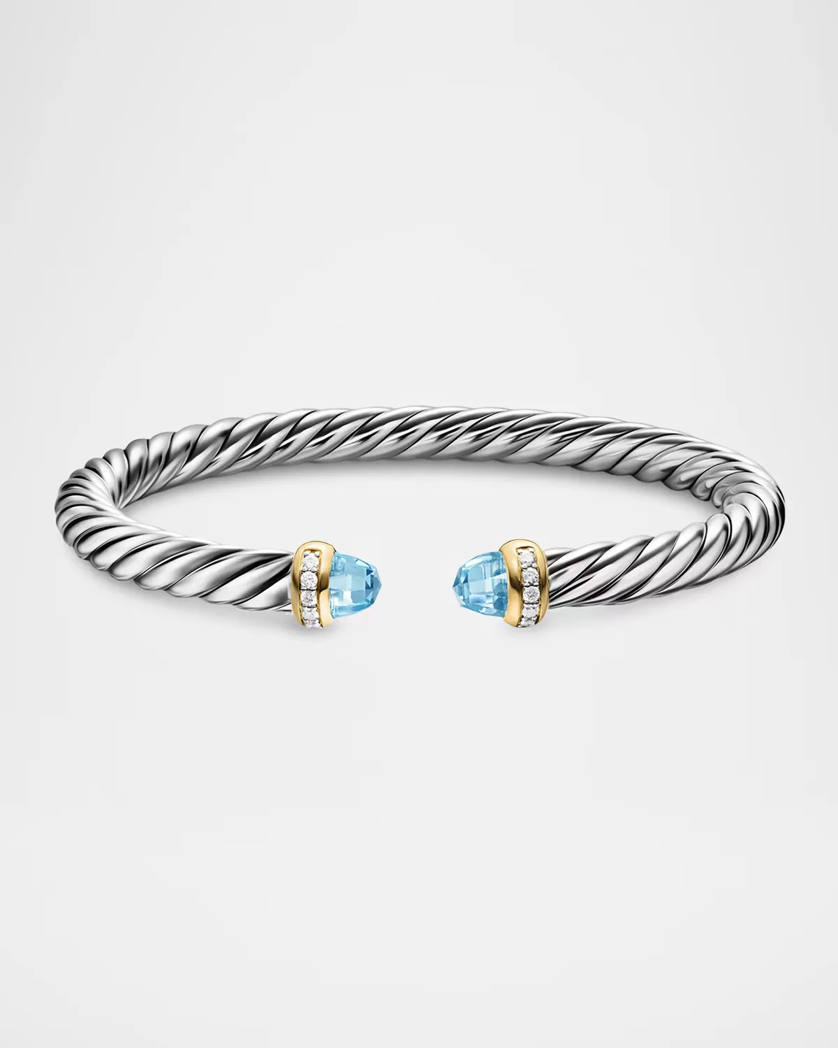 Cable Flex Bracelet with Sky Blue Topaz and Diamonds in Silver and 14K Gold, 6mm