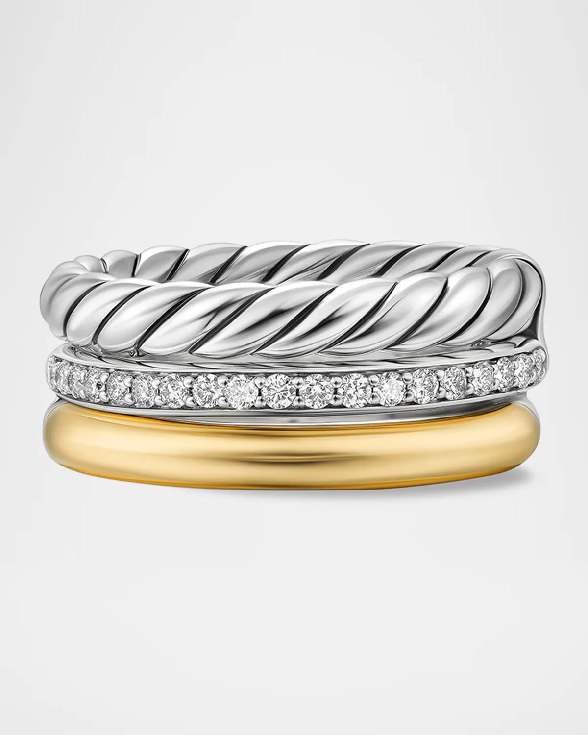 DY Mercer Three Row Ring with Diamonds in Silver and 18K Gold, 9mm