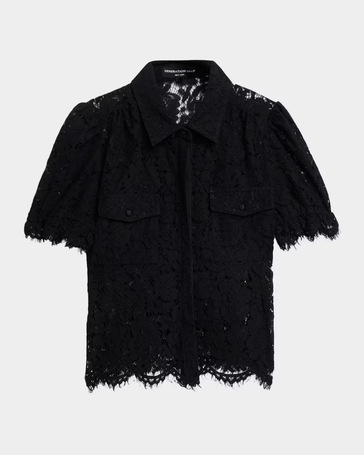 Mina Lace Puff-Sleeve Shirt