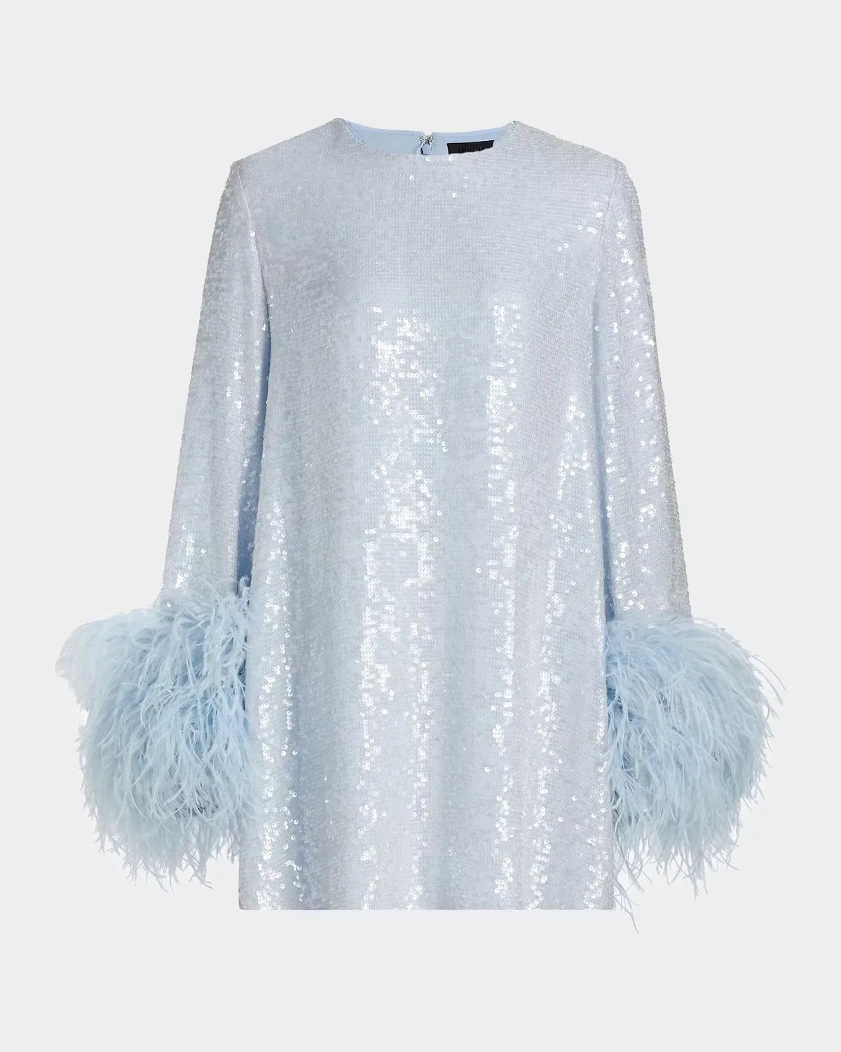 Feather Cuff Long-Sleeve Sequined Mini Shift Dress by LAPOINTE