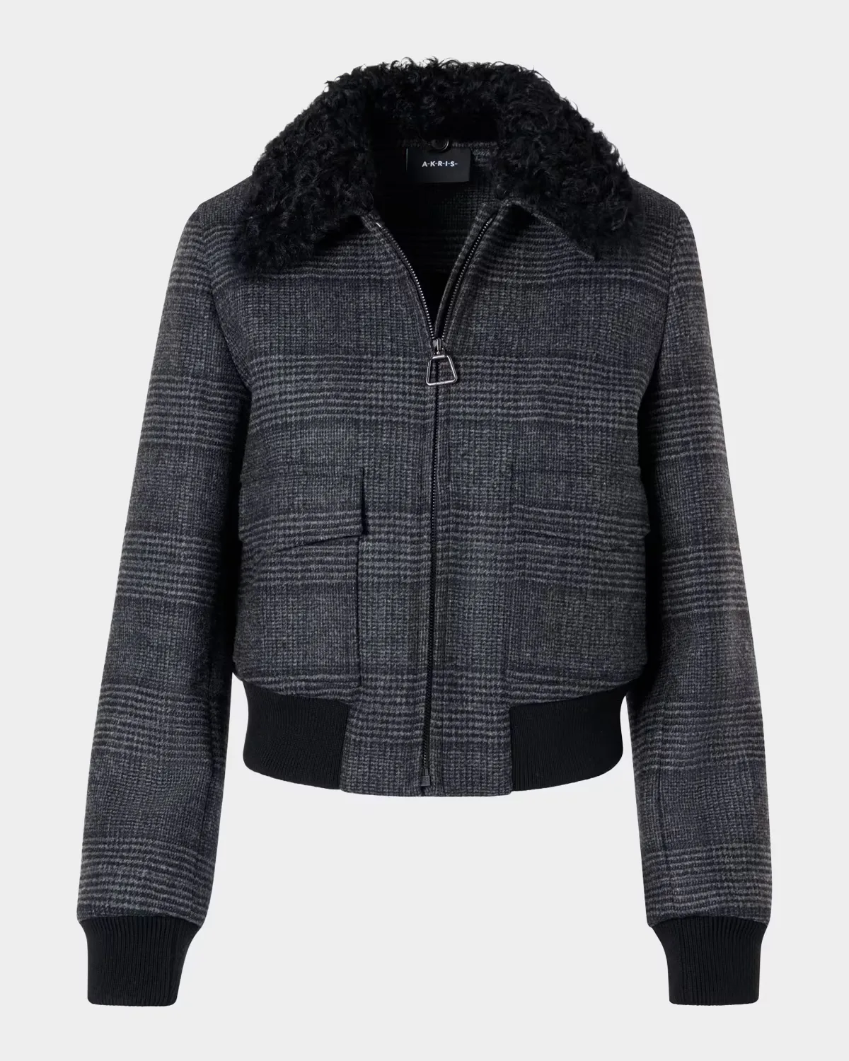 Kalla Prince of Wales Bomber Jacket with Detachable Lamb Shearling Collar by Akris