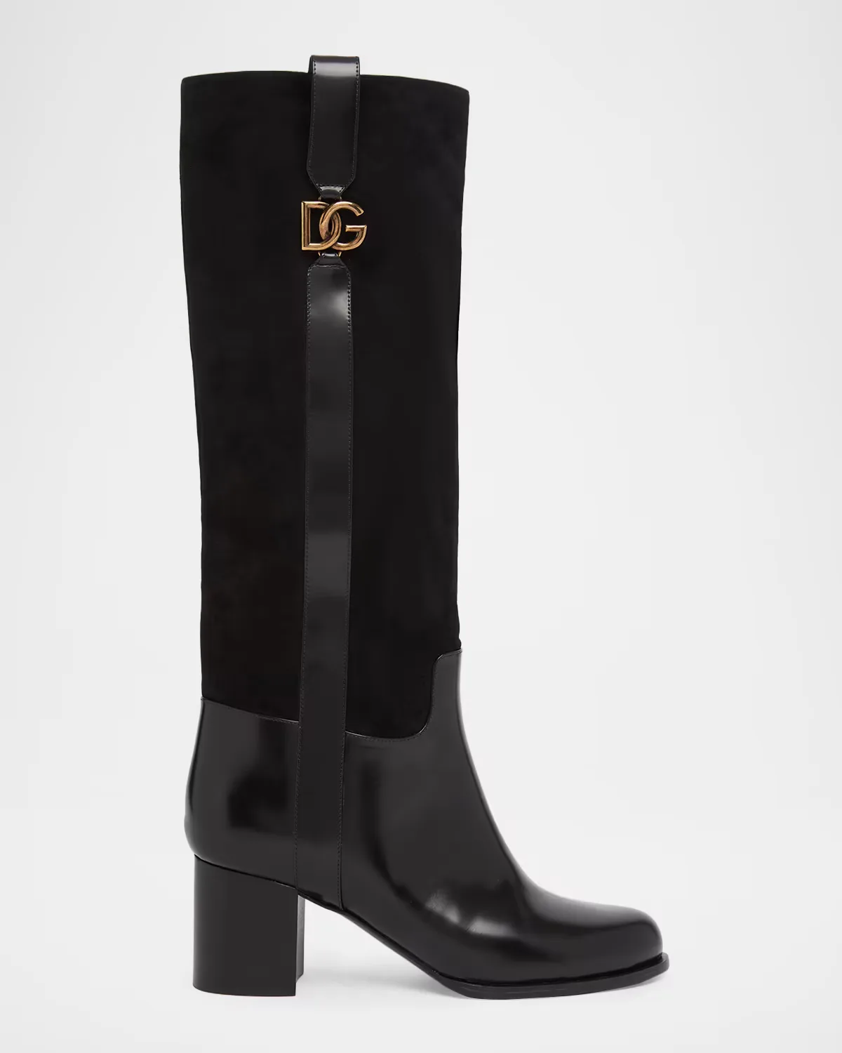 60mm DG Equestrian Mixed Leather Knee-High Boots by Dolce & Gabbana