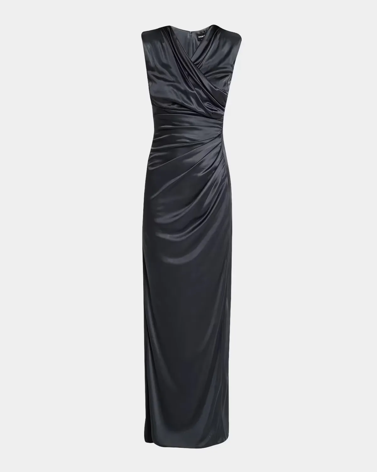 Ruched Shiny Viscose Jersey Sleeveless Maxi Dress by Armani