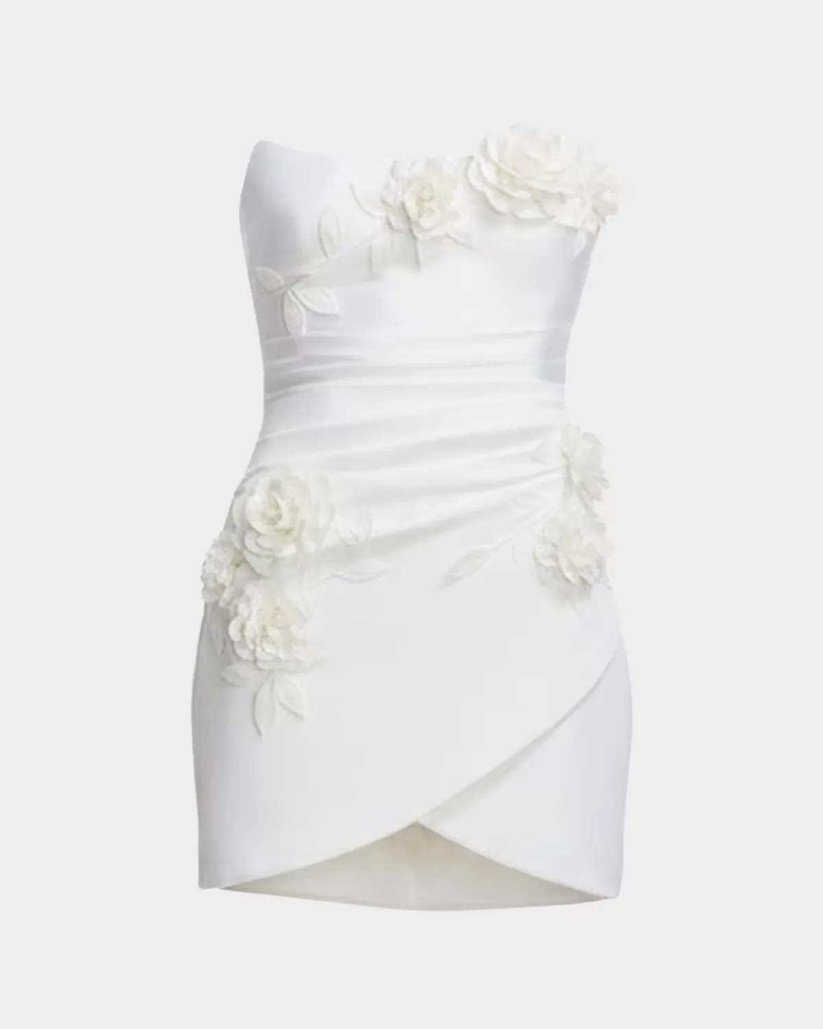 Isabella Strapless Floral Applique Satin Mini Dress by Dress the Population