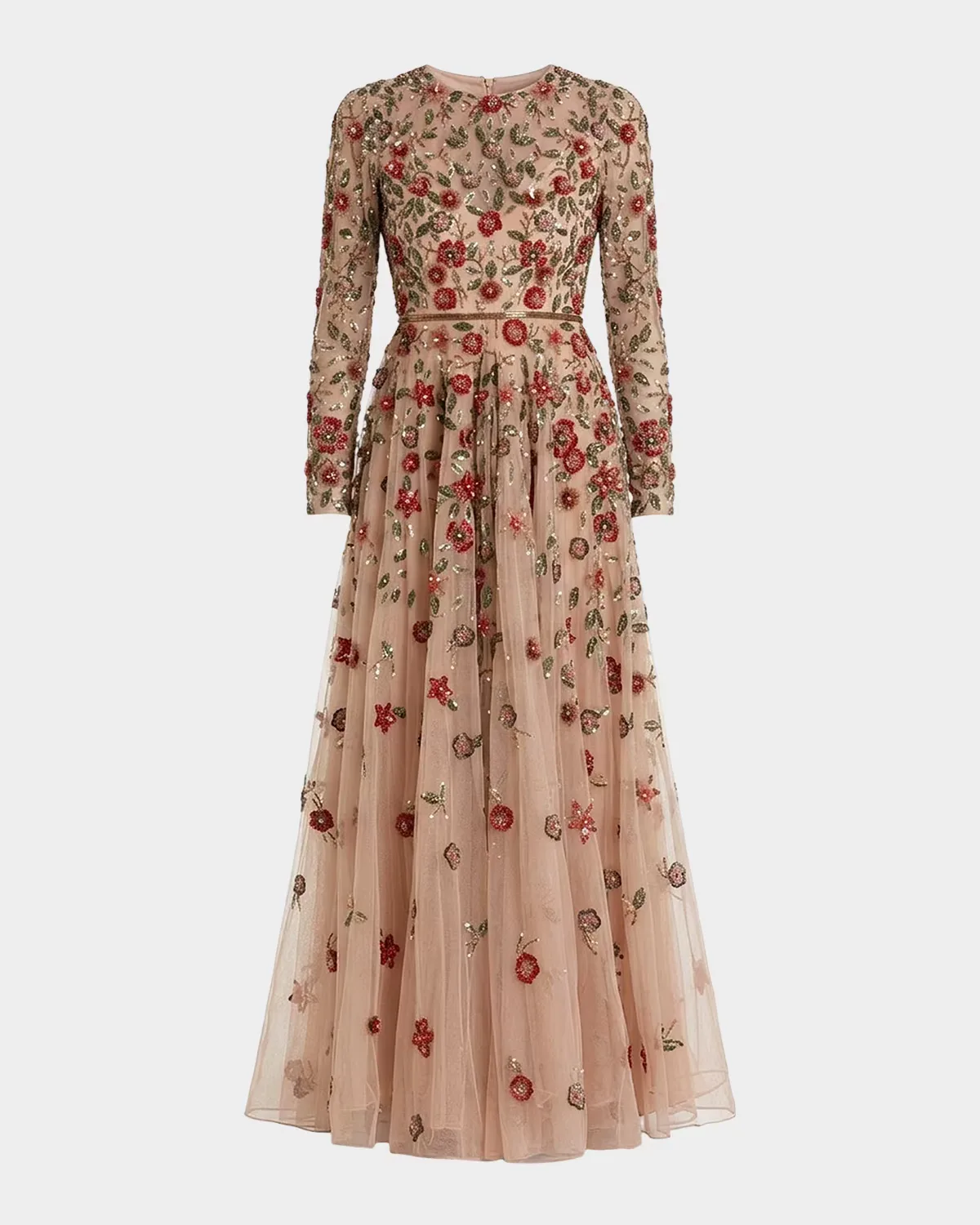 Sequin Floral Applique A-Line Gown by M.A.C.