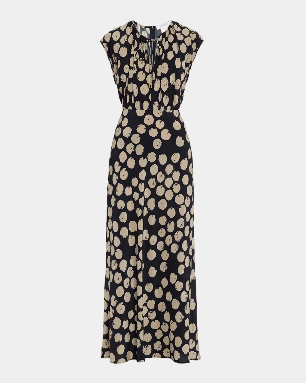 Cap-Sleeve Dot-Print Silk Belted Maxi Dress by Max Mara