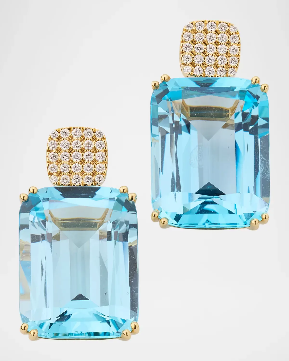 Gossip 18K Yellow Gold Diamond-Post Blue Topaz Cushion Earrings by Goshwara