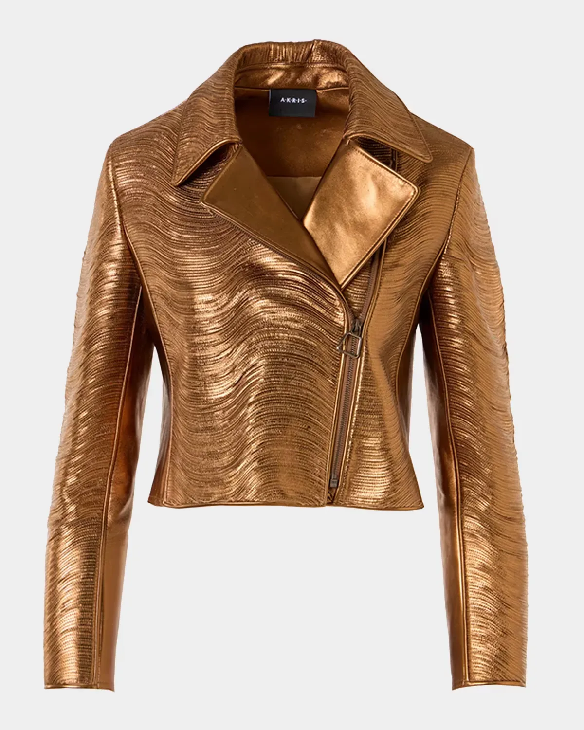 Embroidered Lamé Nappa Leather Moto Jacket by Akris