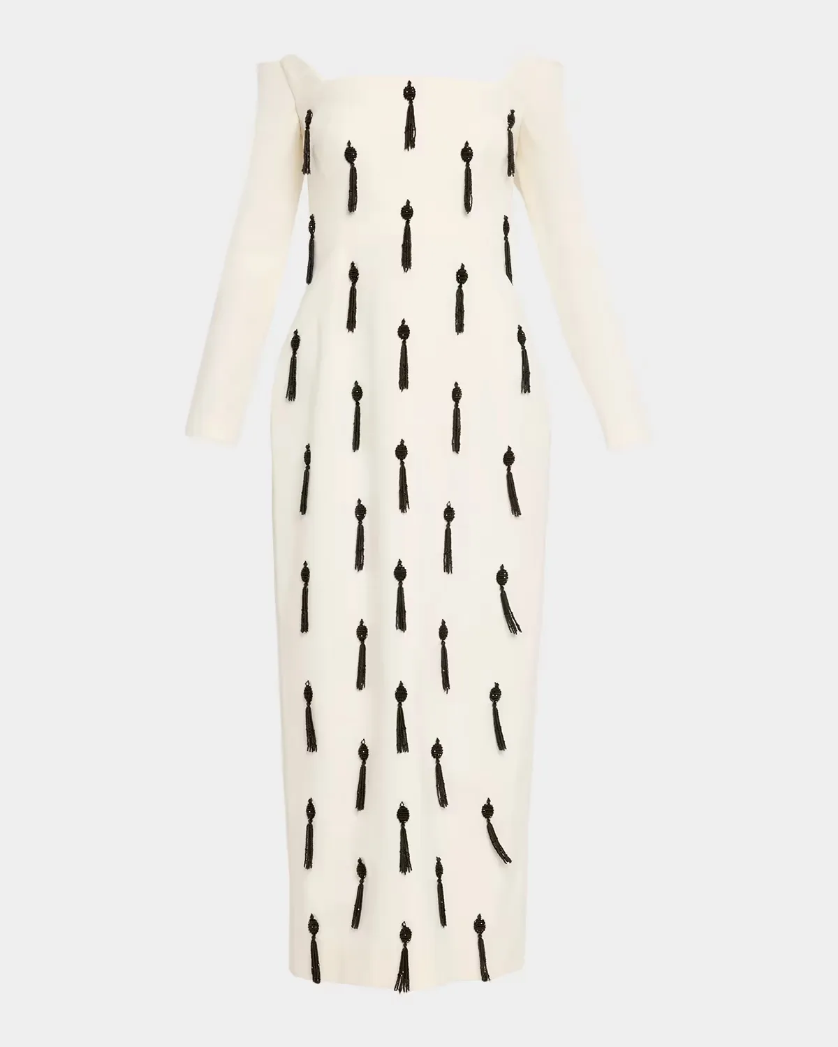 Tassel Embroidered Stretch Cotton Off-The-Shoulder Column Dress by Lela Rose